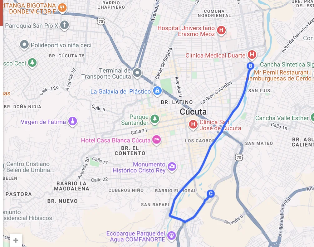 Mapa de la Ruta 10K — Club Tenis Cúcuta
