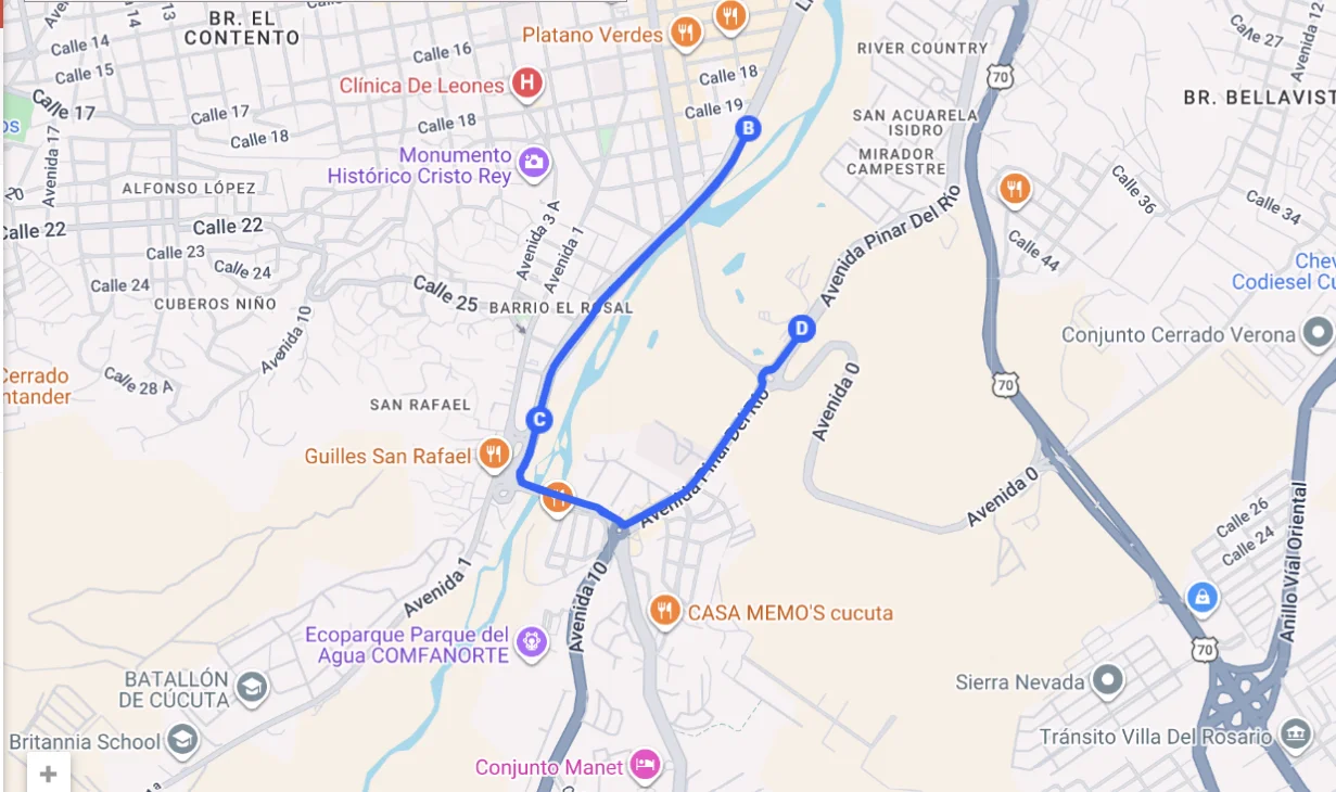 Mapa de la Ruta 5K — Club Tenis Cúcuta